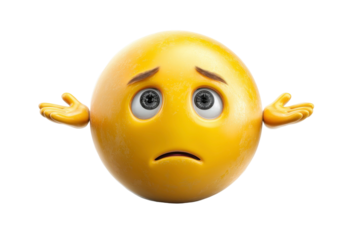 Yellow emoji with a confused expression and raised hands representing uncertainty, doubt, and lack of knowledge about a situation or topic