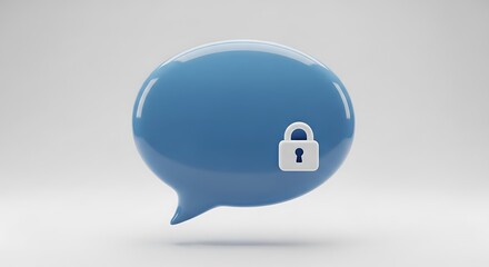 3d render of a blue speech bubble with a white lock icon, representing secure communication