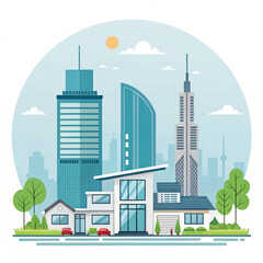 Real estate housing concept, modern buildings and skyscrapers, flat design vector