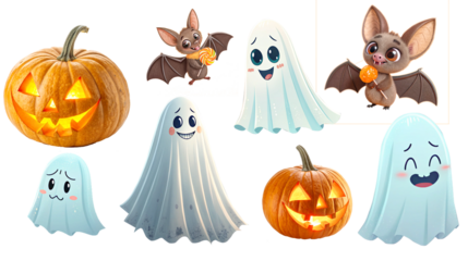 pumpkin spooky cute bat  in halloween theme on a transparent background.png