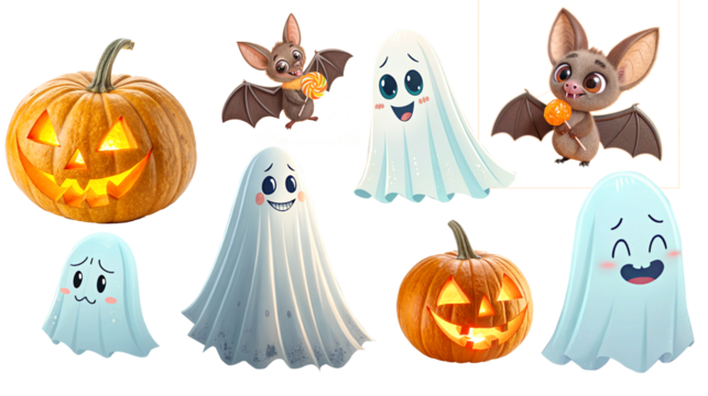 pumpkin spooky cute bat  in halloween theme on a transparent background.png