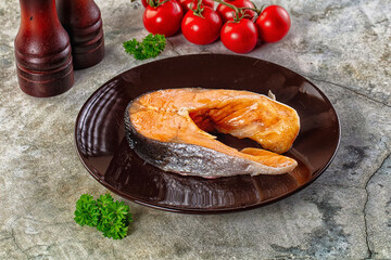 Steamed salmon fish fillet steak