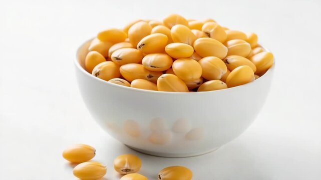 Yellow lupin beans in a white bowl on a bright background  