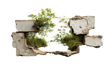 Greenery from cracks in concrete wall