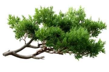 Bonsai tree with lush leaves on clear bg