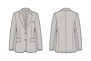 Mens suit jacket front and back isolated on transparent background