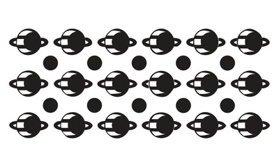 Fototapeta premium Repeating pattern of stylized planets with rings on white background space galaxy