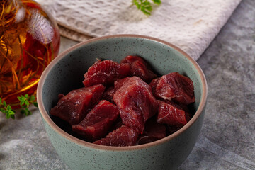 Diced raw beef meat cubes