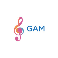 Naklejka premium GAM “Creative music academy logo with silhouette heads and notes” GAM Later Logo, “Modern music therapy logo with faces and note symbol” 