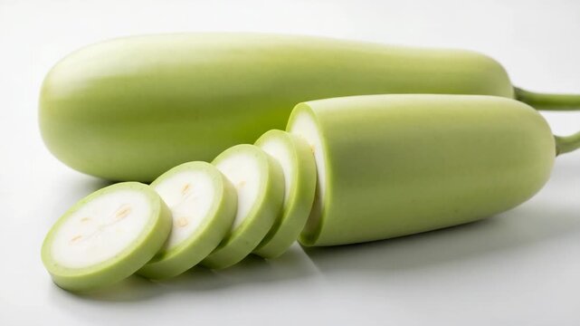 Fresh bottle gourds sliced on white background  