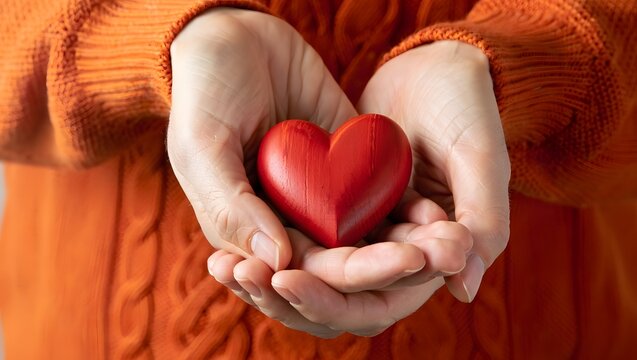 Male hands holding red heart, world mental health day and world heart day, Life and health insurance, concept of love.