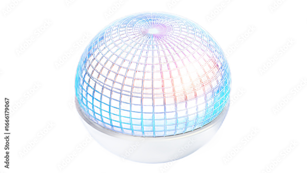 Poster modern 3d globe with grid lines and vibrant colors representing global connection and technology