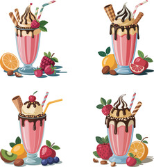 Ice cream cupcakes and sweets vector set