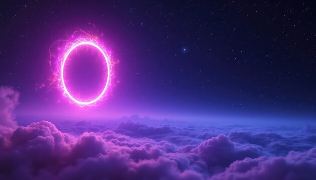 Celestial Portal Above a Dreamy Cloudscape Bathed in Cosmic Light