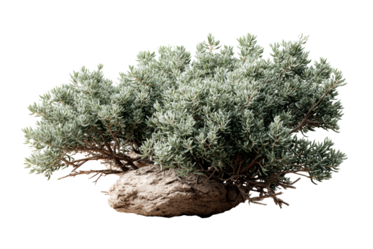 Bushy plant growing on a rock in natural habitat