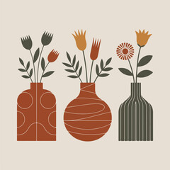 Vase with colorful flowers vector illustration