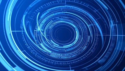 A glowing blue circular HUD interface with concentric rings and radial data lines floats in digital space—evoking futuristic control systems, cybernetics, and advanced AI visualization.