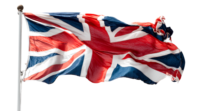  the british flag is waving on the pole, a transparent background png file.