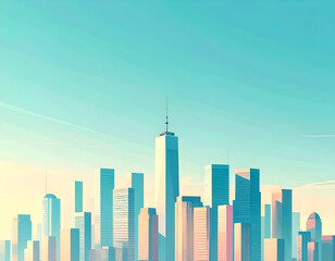 Obraz premium City Skyline Featuring Tall Buildings Against A Clear Blue Sky Daytime View