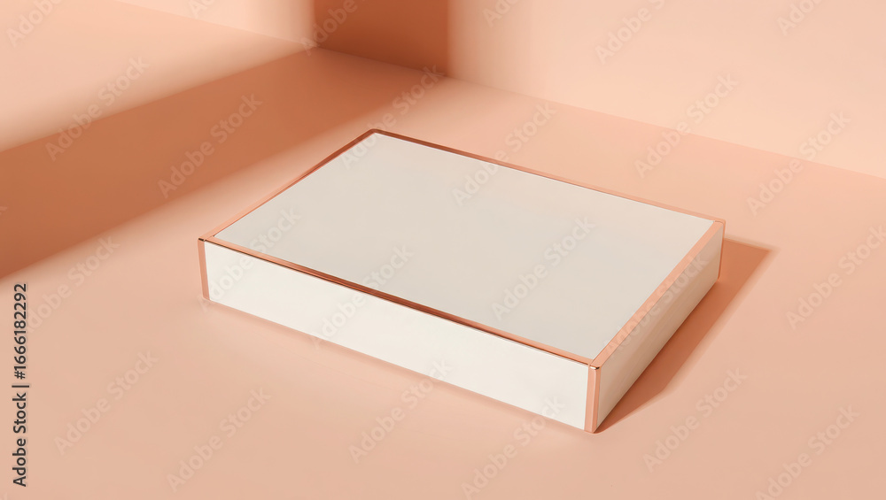 Poster minimalist product display box with subtle shadow and warm ambient lighting