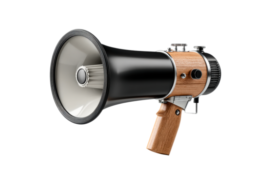Wooden handled megaphone with clear bg