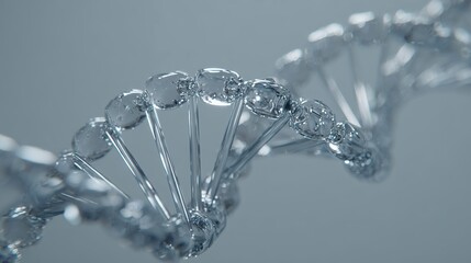 A smooth transition of blue and white hues in the background with a Mint Green transparent glass DNA double helix.