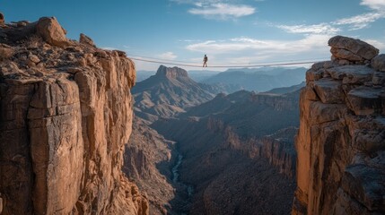 The Perilous Crossing: A Test of Courage on a Highline Over a Vast Canyon