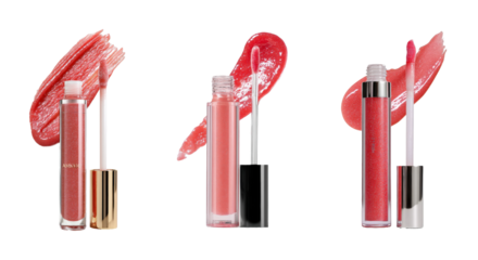 Lip gloss application tips beauty tutorial, isolated on transparent background, png set