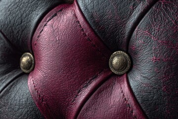 Fototapeta premium Close-up of tufted, dark red/black leather upholstery