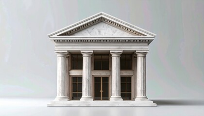 White classical building with Corinthian columns, triangular pediment, and arched central entrance, inspired by ancient Greek and Roman architecture.