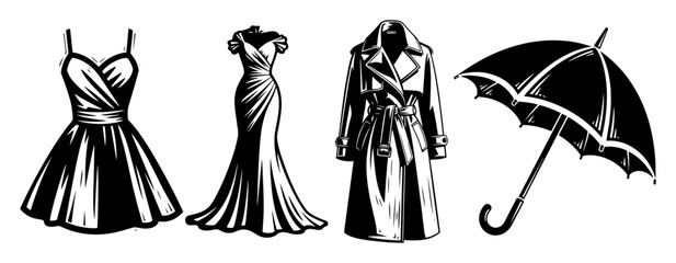 Dresses coat and umbrella vector fashion sketch © Luka