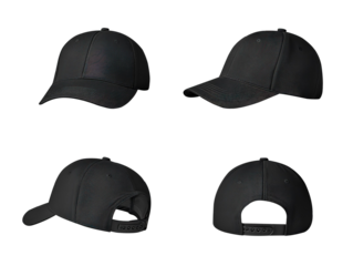 Blank Black Hip Hop Cap With Adjustable Snap Back Strap, isolated on White Background.	
