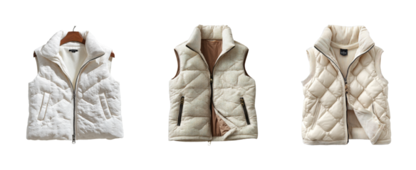 Stylish white vests for winter fashion urban apparel, isolated on transparent background, png set