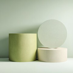 Green and beige textured podiums offer a serene backdrop for showcasing products
