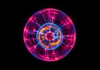 Mesmerizing plasma ball with electric tendrils against black background