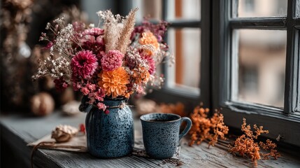 Flowers and Tea by the Window