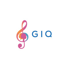 Fototapeta premium GIQ “Creative music logo with human silhouettes and treble clef in gradient colors, GIQ Later Logo, modern artistic design isolated on white background” 