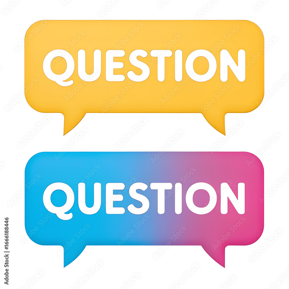 Poster two speech bubbles with the word question isolated on transparent background
