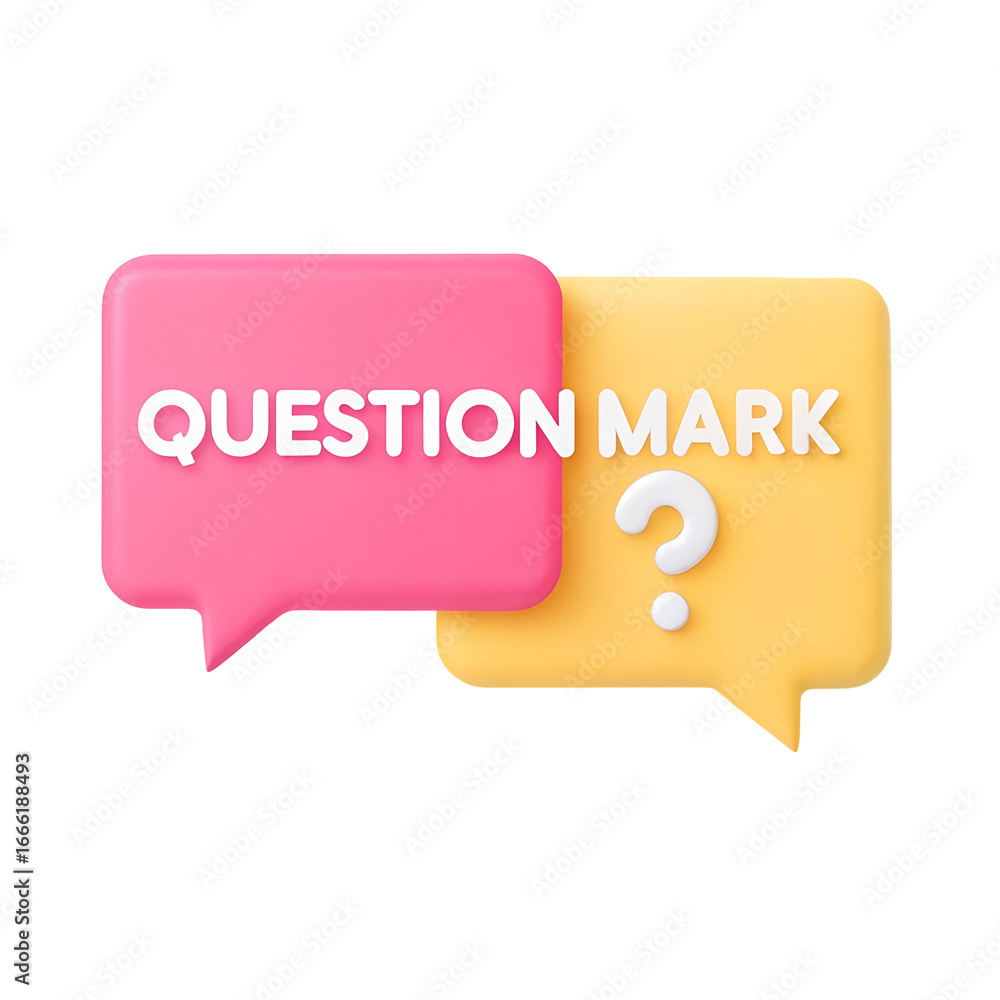 Poster pink and yellow speech bubbles with question mark isolated on transparent background