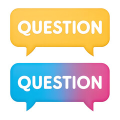 Two speech bubbles with the word question isolated on transparent background
