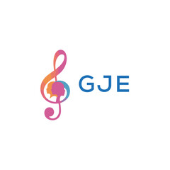 GJE  “Creative music logo with human silhouettes and treble clef in gradient colors, GJE  Later Logo, modern artistic design isolated on white background”
