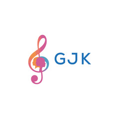 GJK  “Creative music logo with human silhouettes and treble clef in gradient colors, GJK  Later Logo, modern artistic design isolated on white background”
