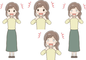 Woman in a long skirt with a surprised expression