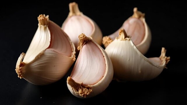 Ai generative Fresh garlic cloves arranged on a dark surface ready to be chopped for delicious food prep