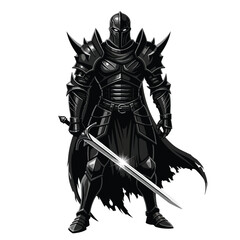 Fototapeta premium Vector art of dark fantasy knight in black armor holding a sword