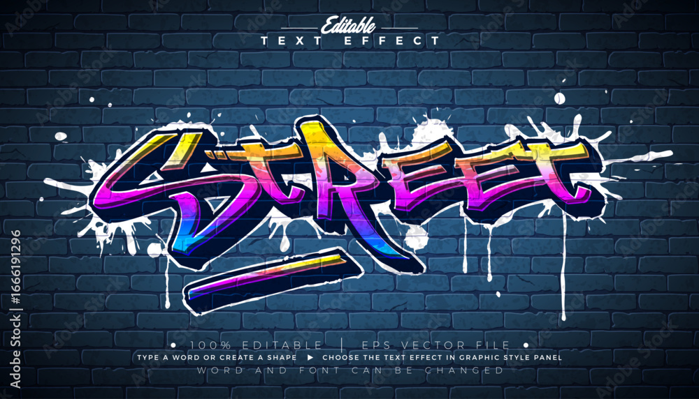 Poster graffiti editable text effect design with customizable colorful grunge hand drawn street art font on