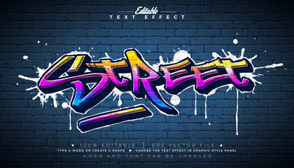 Graffiti Editable Text Effect Design with Customizable Colorful Grunge Hand Drawn Street Art Font on Brick Wall Background. Vector Illustrator Graphic Style Premium Typography Lettering Illustration © articular