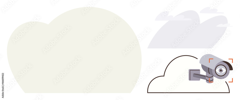 Poster security camera placed on a cloud shape, symbolizing cloud-based surveillance and data security. ide