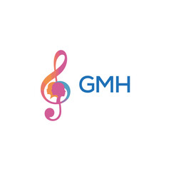 Fototapeta premium GMH “Creative music logo with human silhouettes and treble clef in gradient colors, GMH Later Logo, modern artistic design isolated on white background” 