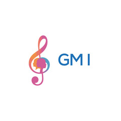Fototapeta premium GMI “Creative music logo with human silhouettes and treble clef in gradient colors, GMI Later Logo, modern artistic design isolated on white background” 